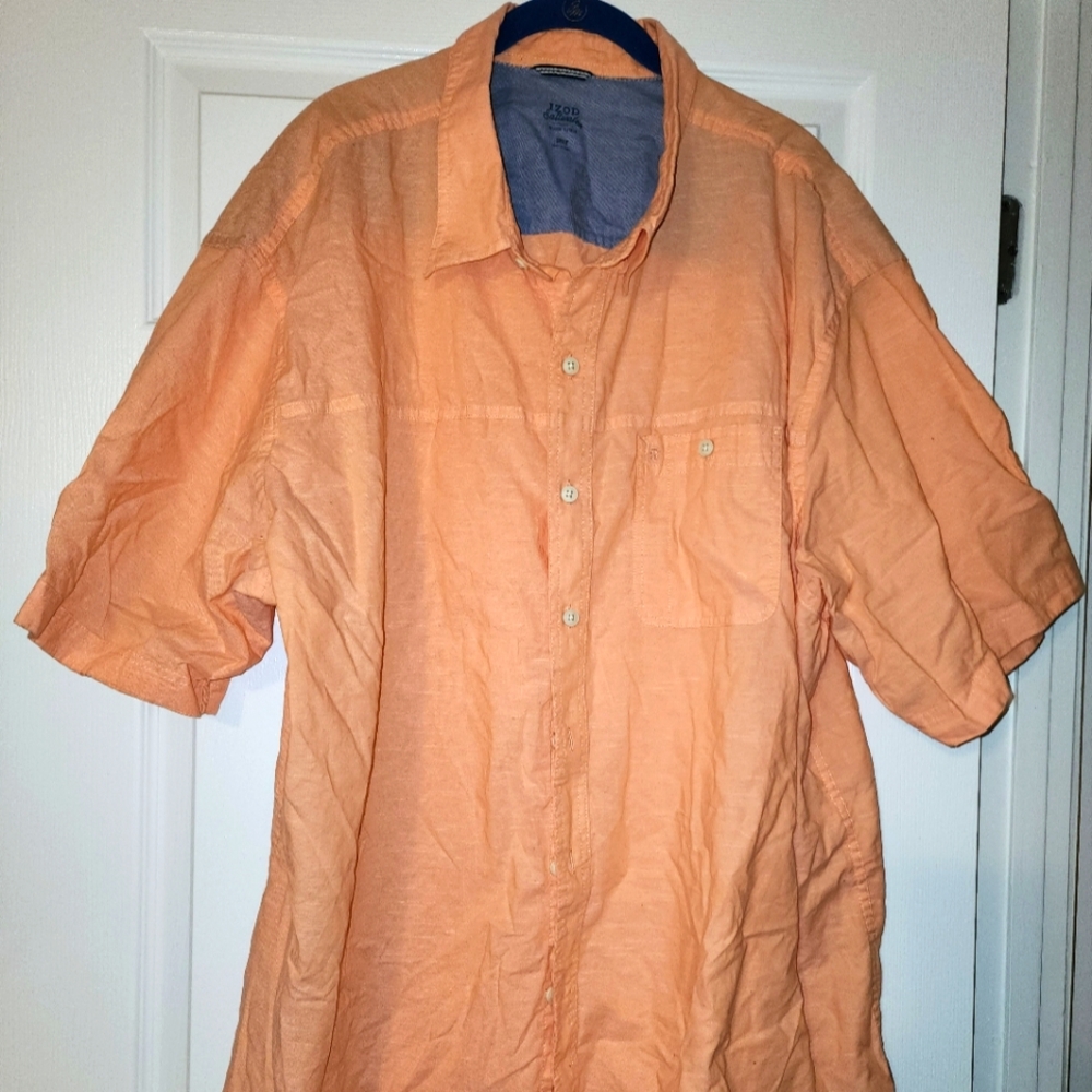 Mens Izod Saltwater short sleeve Coral colored button-down shirt sz 3xlt